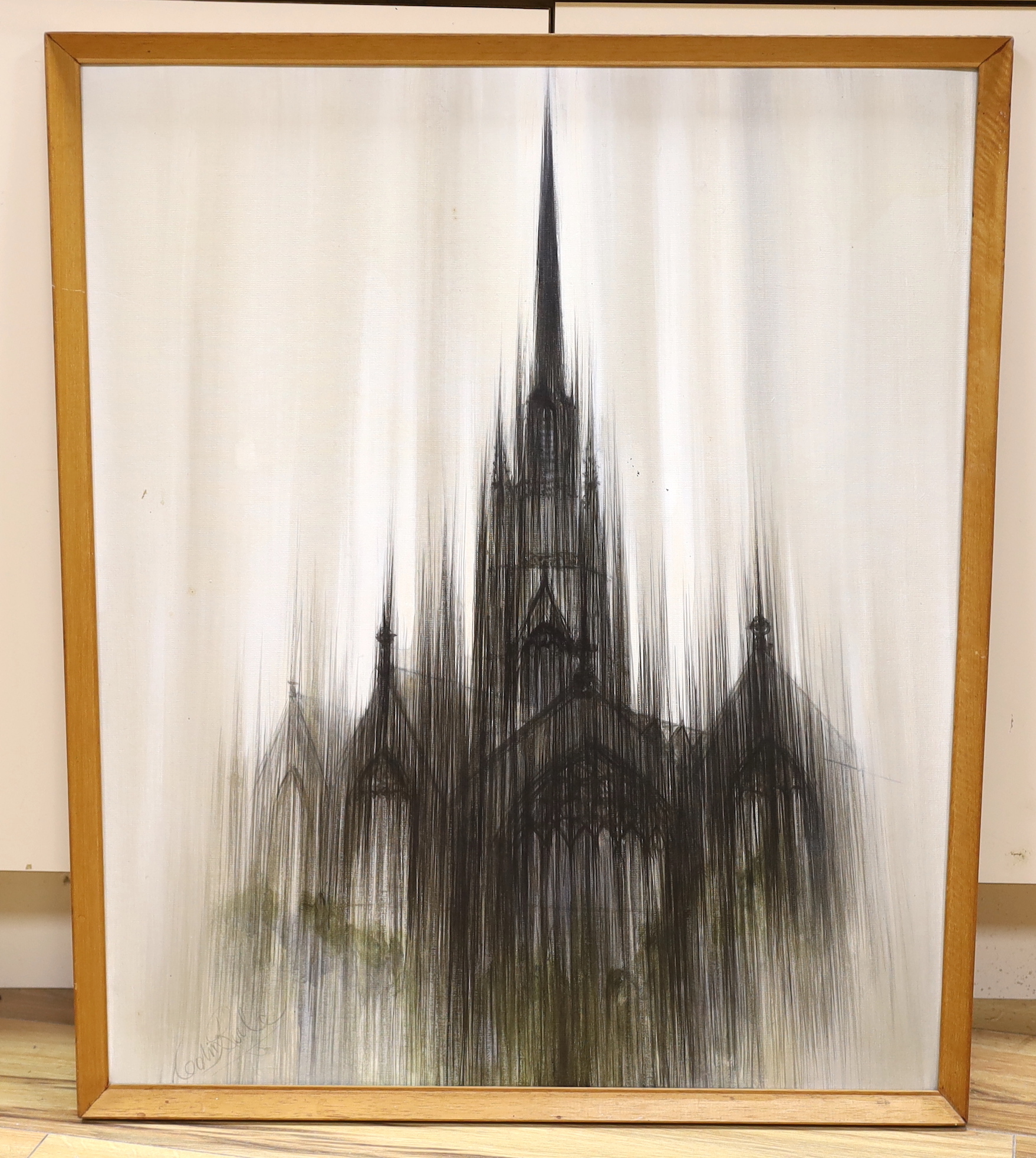 Colin Rule (British 20th C.), oil on board, Abstract view of a cathedral, signed, 74 x 62cm